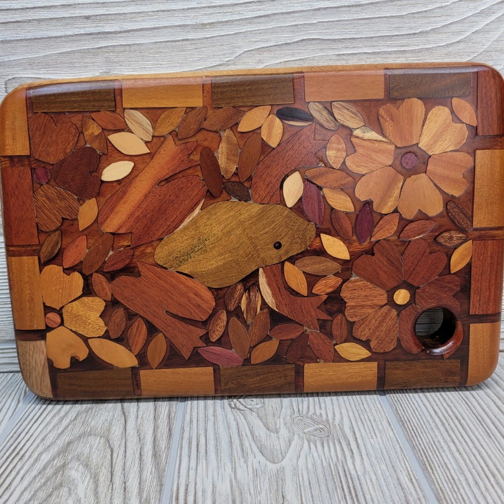 Handmade Frog Wood Kitchen‎ Cutting Charcuterie Board Floral Inlay Serving Tray
